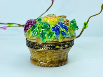 Marques Deposee Limoges Peint Main Vibrant Fruit Basket Artistry 2 3/8" A460