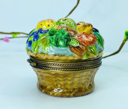 Marques Deposee Limoges Peint Main Vibrant Fruit Basket Artistry 2 3/8" A460