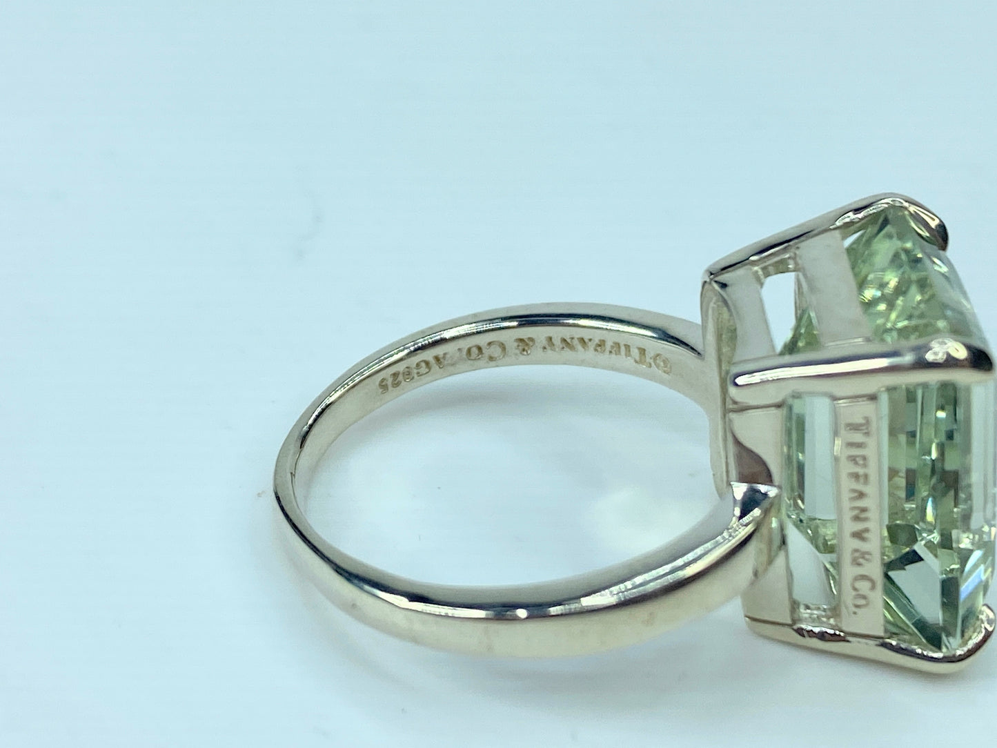 Tiffany & Co. 10 Carat Emerald Cut Prasiolite Silver Cocktail Ring s8 6.5g JR694