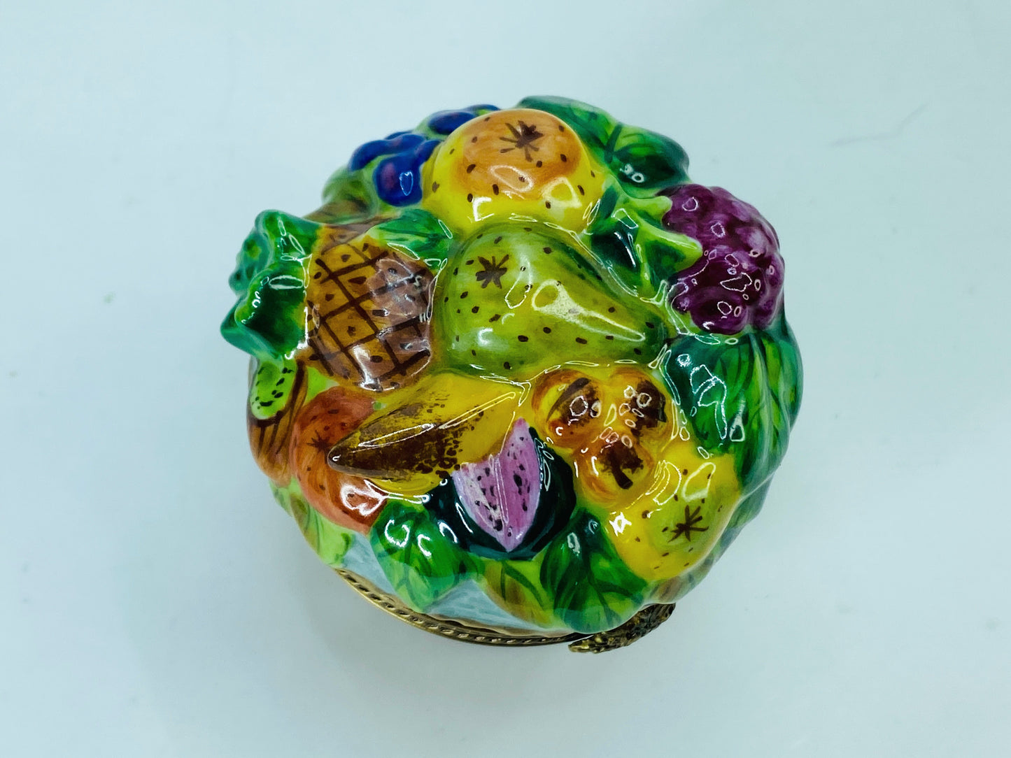 Marques Deposee Limoges Peint Main Vibrant Fruit Basket Artistry 2 3/8" A460