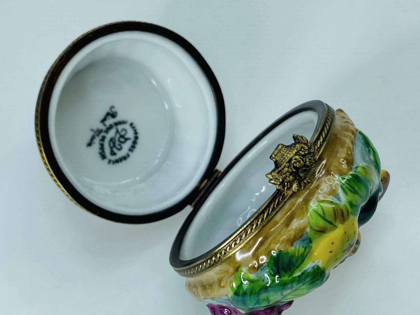 Marques Deposee Limoges Peint Main Vibrant Fruit Basket Artistry 2 3/8" A460