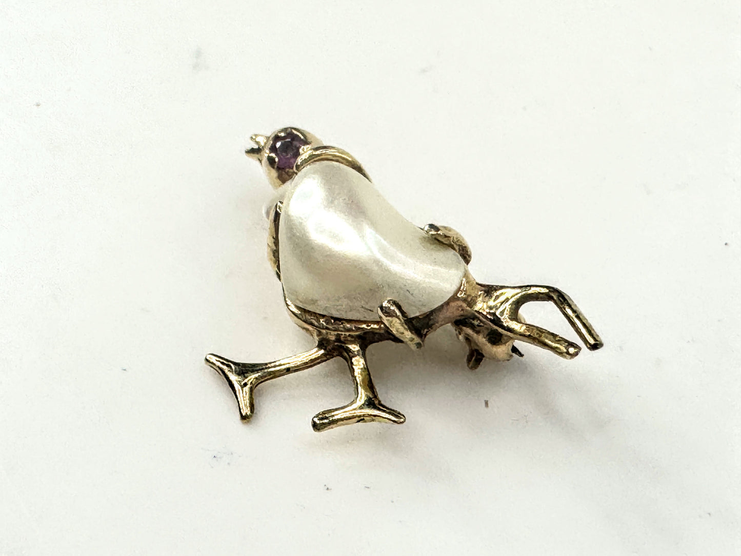 Mid Century 14K yelllow Gold Baroque Pearl Bird Brooch Pin 24mm JR1713