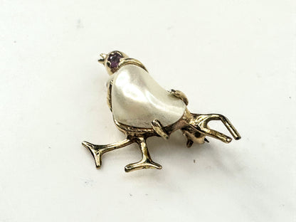 Mid Century 14K yelllow Gold Baroque Pearl Bird Brooch Pin 24mm JR1713