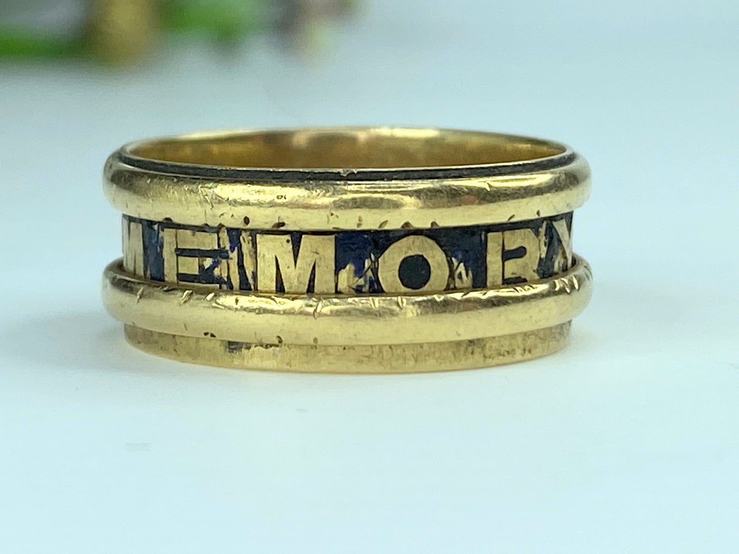 Georgian 18ct Gold & Black Enamel Memorial Ring s8 5.3g JR9962