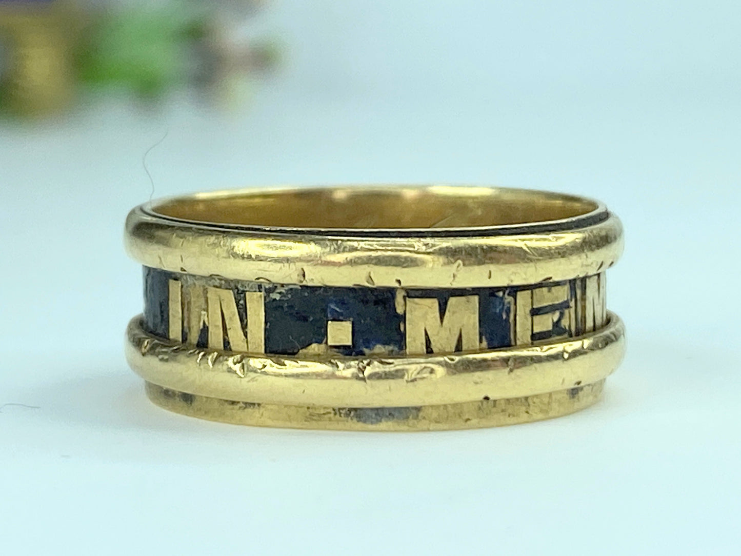 Georgian 18ct Gold & Black Enamel Memorial Ring s8 5.3g JR9962