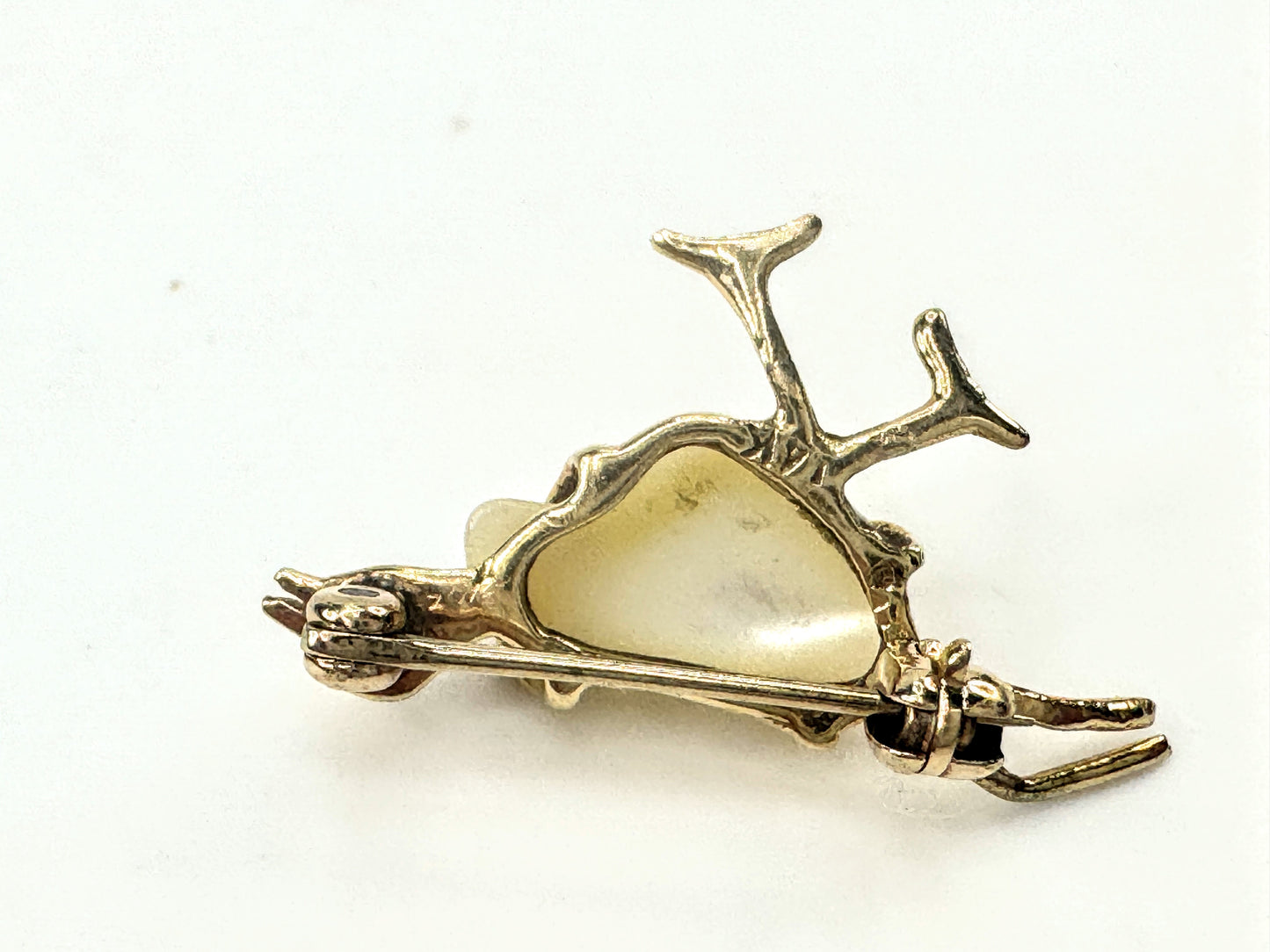 Mid Century 14K yelllow Gold Baroque Pearl Bird Brooch Pin 24mm JR1713