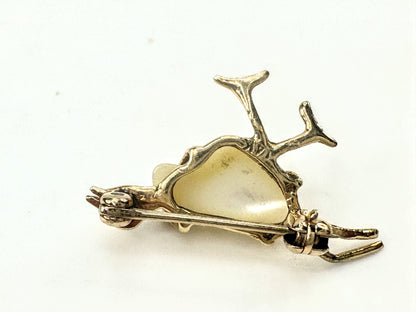 Mid Century 14K yelllow Gold Baroque Pearl Bird Brooch Pin 24mm JR1713