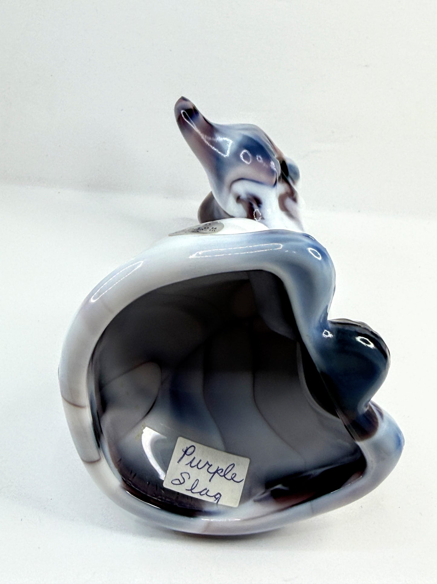 Vintage Fenton Purple Slag Cat Figurine Signed FAGGA Handmade USA A919