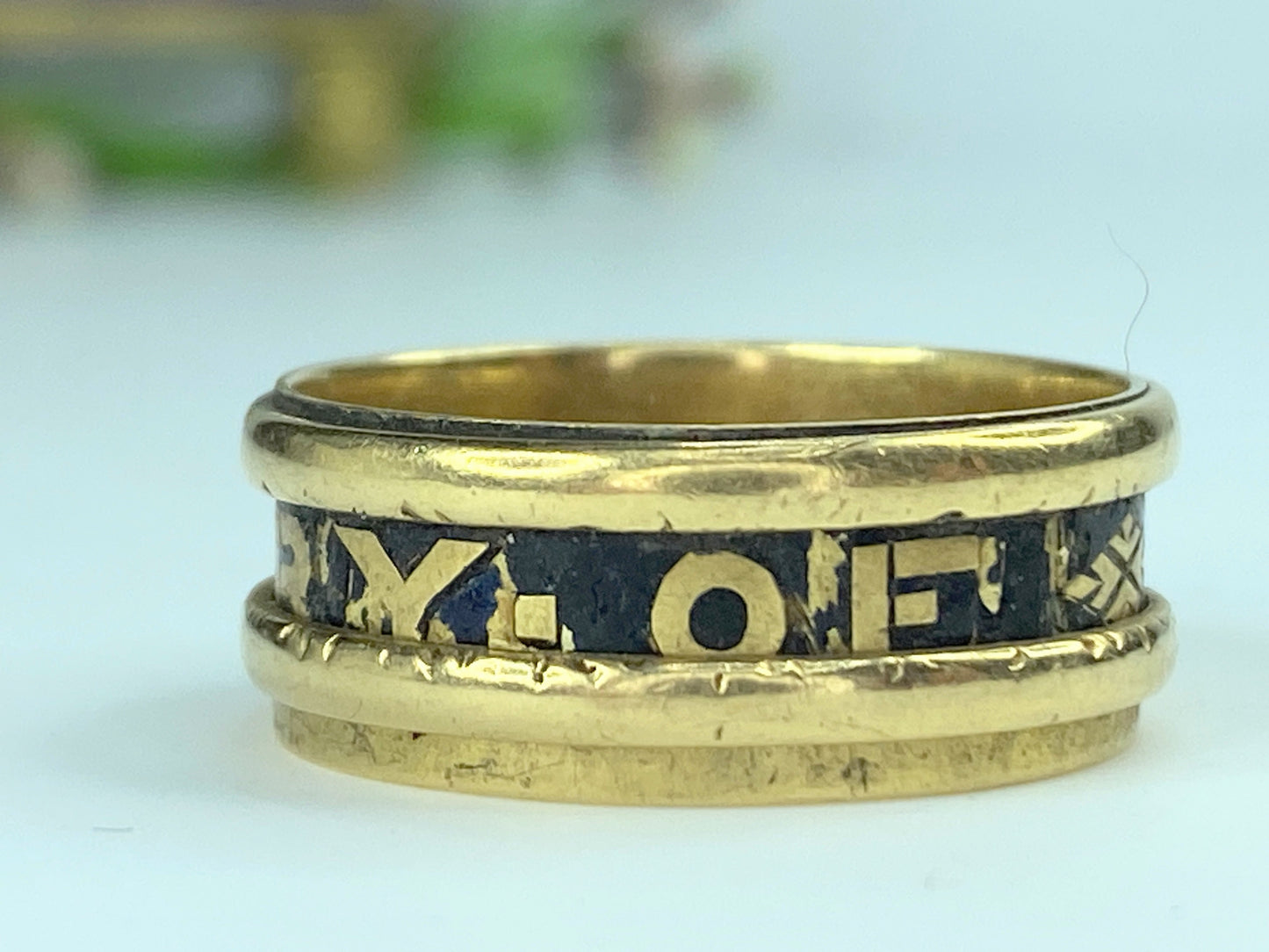 Georgian 18ct Gold & Black Enamel Memorial Ring s8 5.3g JR9962