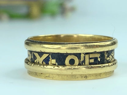 Georgian 18ct Gold & Black Enamel Memorial Ring s8 5.3g JR9962