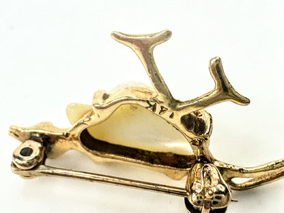Mid Century 14K yelllow Gold Baroque Pearl Bird Brooch Pin 24mm JR1713