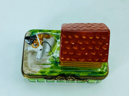 DOG and Dog House ~ Limoges Trinket Box ~ Parry Vielle (PV) 2.5" A462