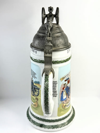 Vintage German Military Beer Stein Munich Artillery Pewter Lid A923