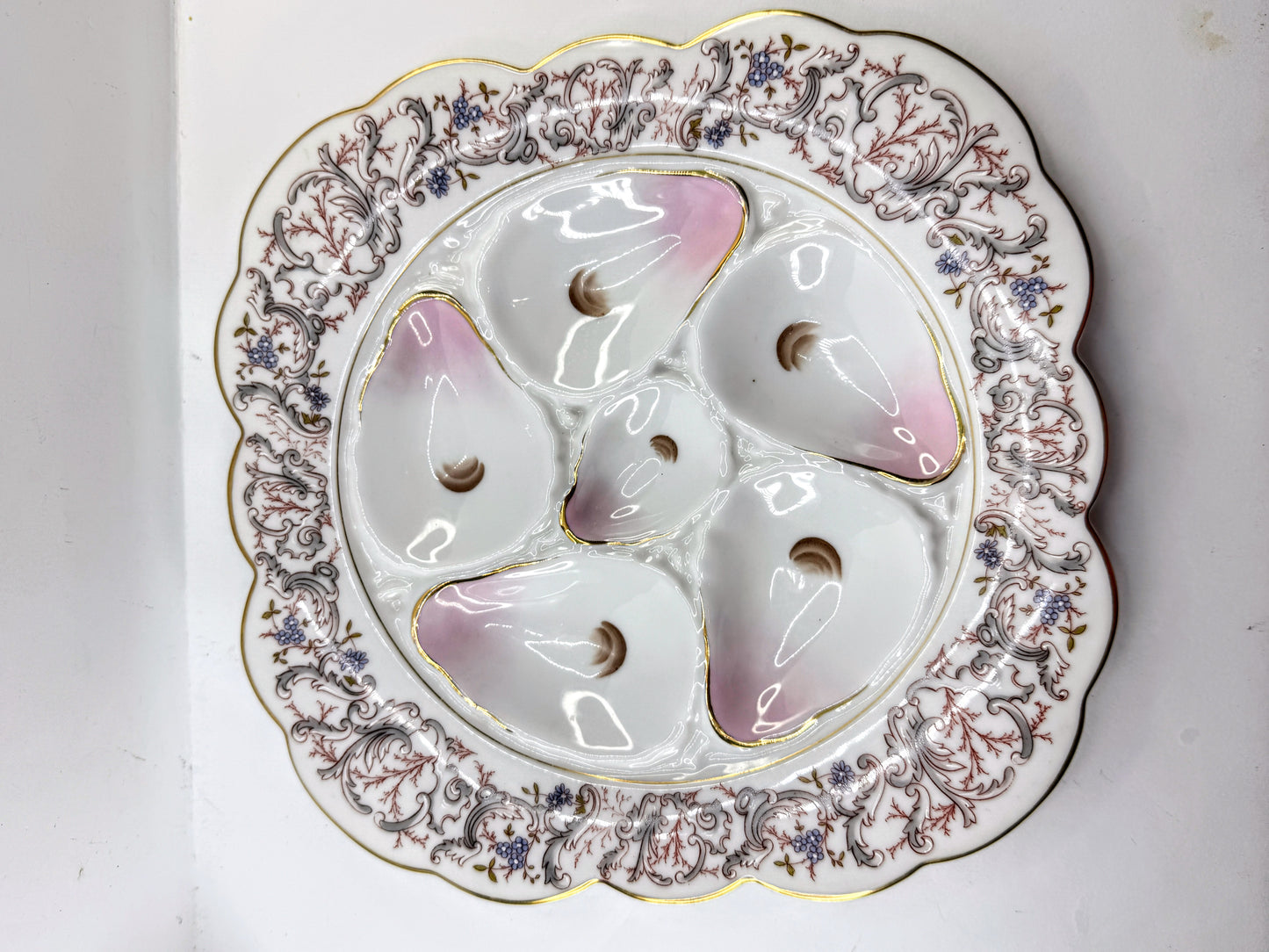 Antique CFH GDM Haviland Limoges Pink Floral Six Well Oyster Plate A865