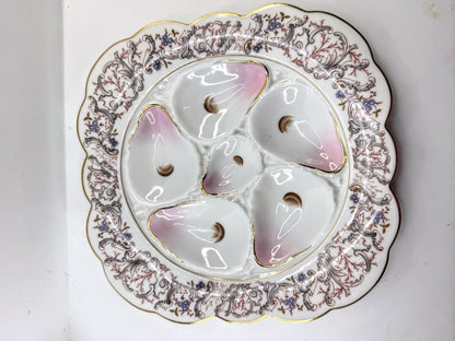Antique CFH GDM Haviland Limoges Pink Floral Six Well Oyster Plate A865