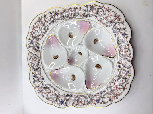 Antique CFH GDM Haviland Limoges Pink Floral Six Well Oyster Plate A865
