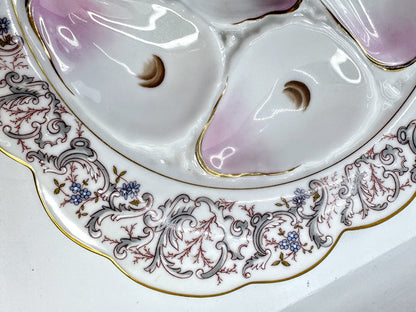 Antique CFH GDM Haviland Limoges Pink Floral Six Well Oyster Plate A865