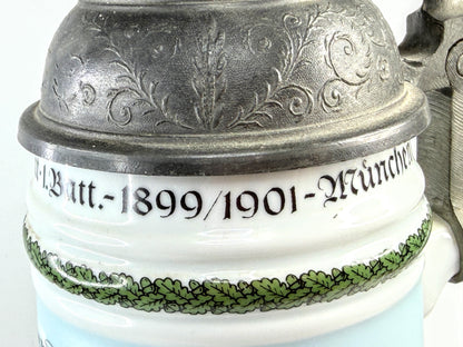 Vintage German Military Beer Stein Munich Artillery Pewter Lid A923