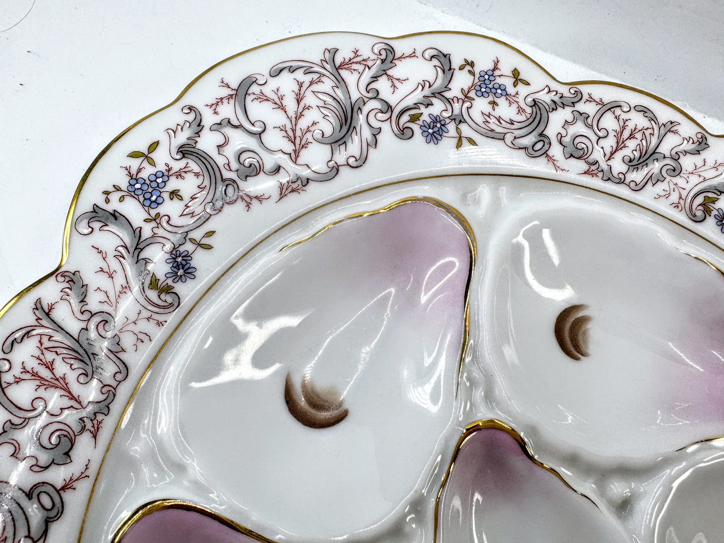 Antique CFH GDM Haviland Limoges Pink Floral Six Well Oyster Plate A865