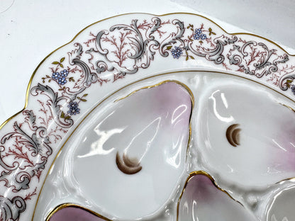 Antique CFH GDM Haviland Limoges Pink Floral Six Well Oyster Plate A865