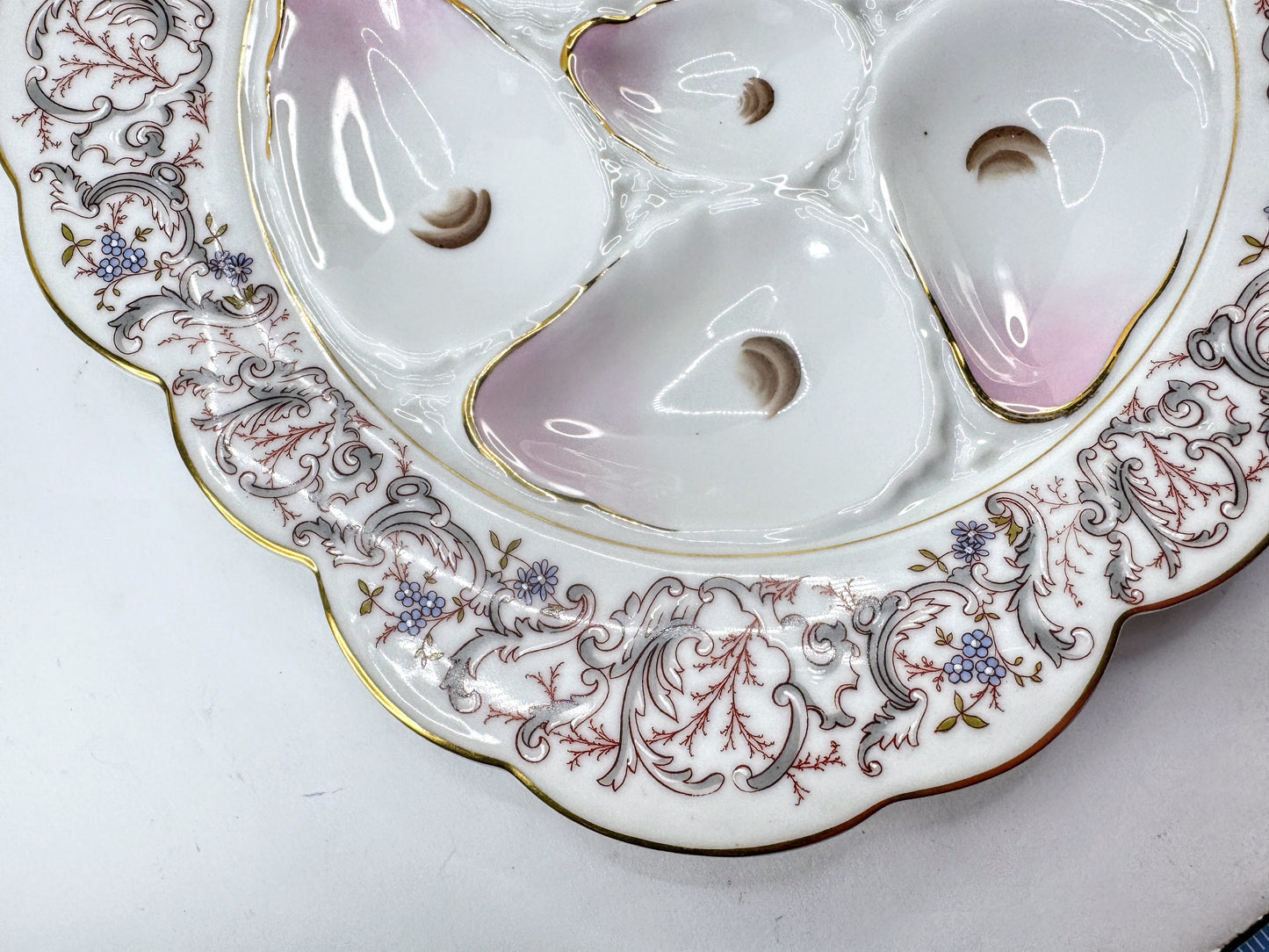 Antique CFH GDM Haviland Limoges Pink Floral Six Well Oyster Plate A865
