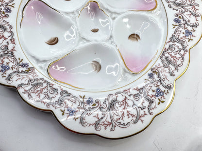 Antique CFH GDM Haviland Limoges Pink Floral Six Well Oyster Plate A865