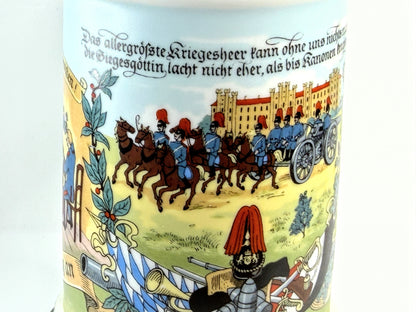 Vintage German Military Beer Stein Munich Artillery Pewter Lid A923