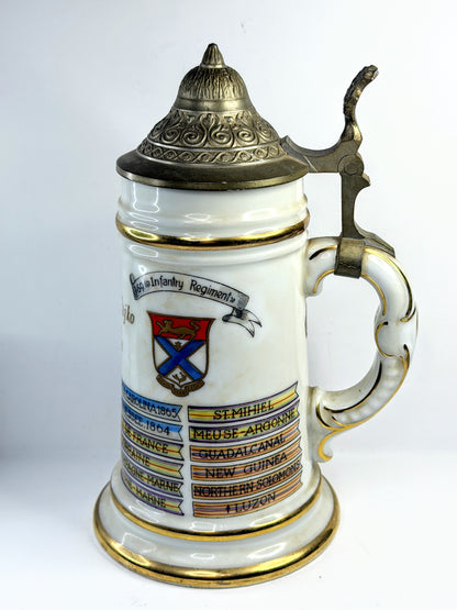 Vintage Military Regimental Beer Stein Pewter Lid Infantry A924