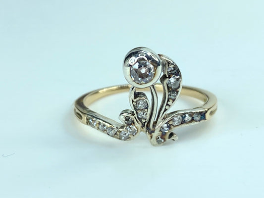 French Victorian 0.15ct old euro cut diamond floral engagement ring 2.3g JR9965