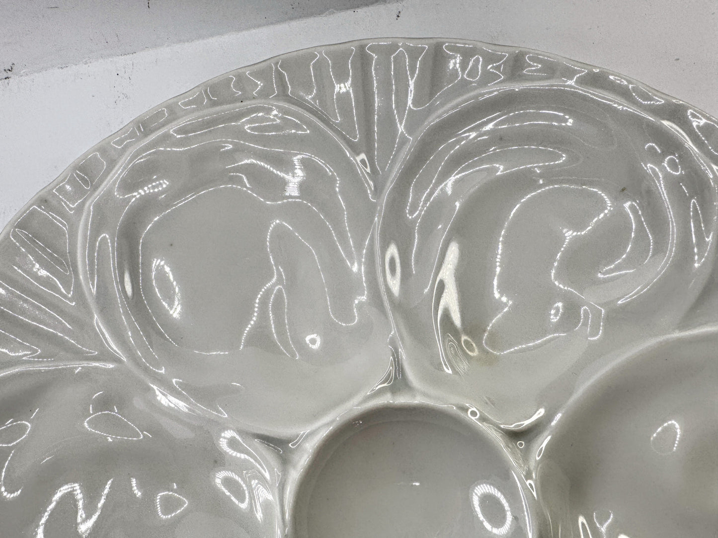 Vintage Pillivuyt France White Porcelain Basketweave Oyster Plate A966