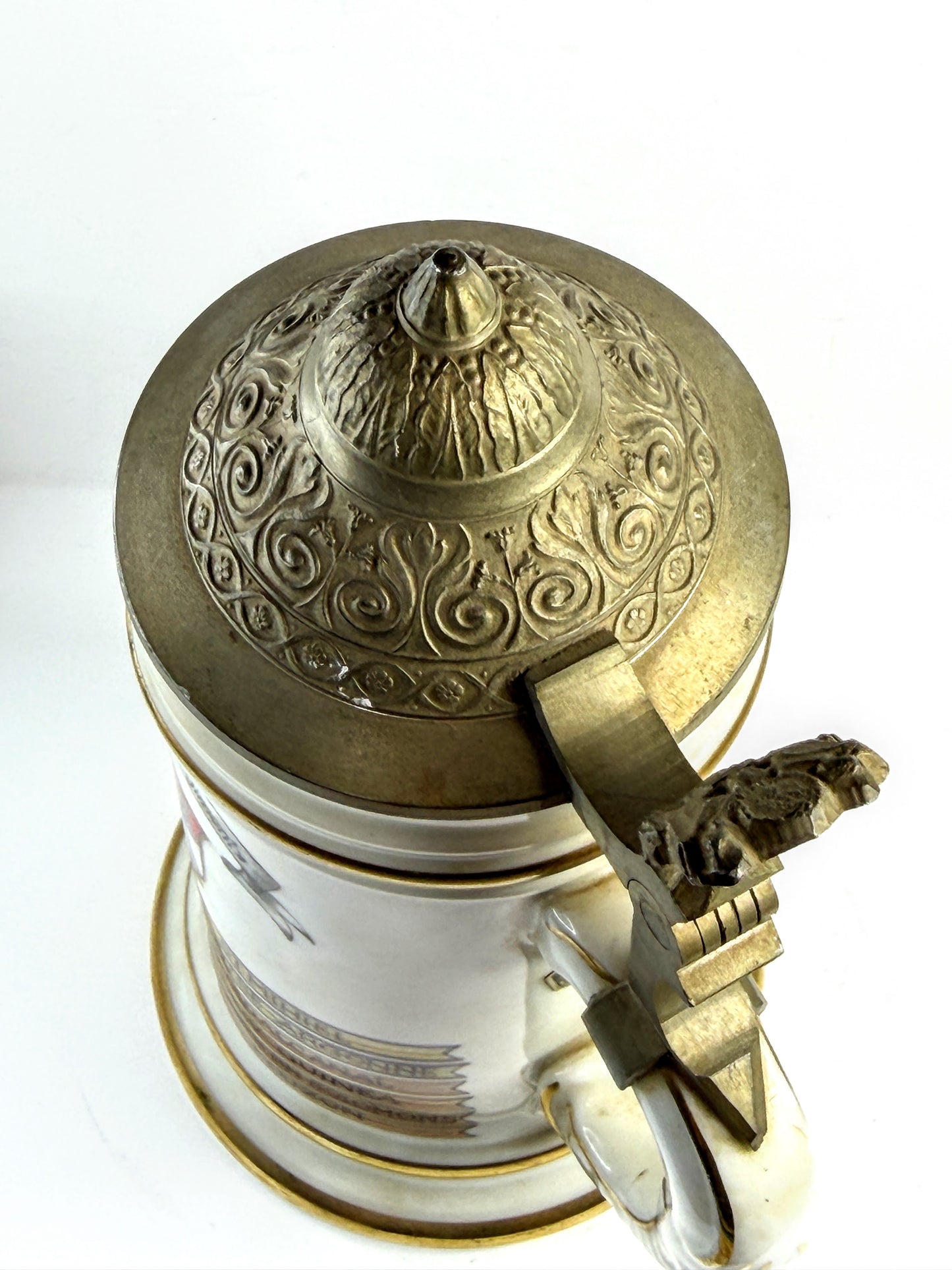 Vintage Military Regimental Beer Stein Pewter Lid Infantry A924