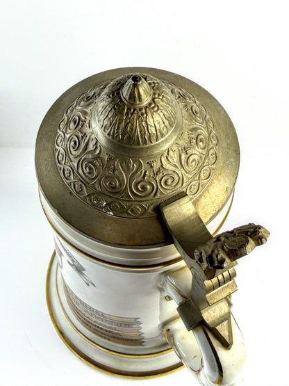 Vintage Military Regimental Beer Stein Pewter Lid Infantry A924