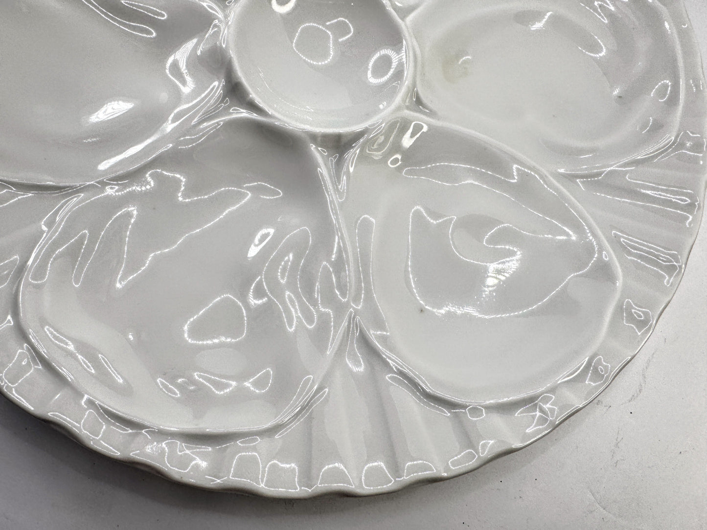Vintage Pillivuyt France White Porcelain Basketweave Oyster Plate A966
