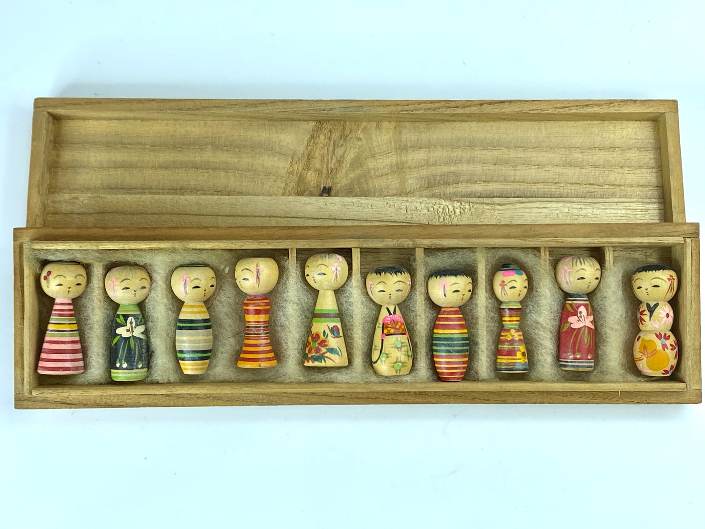 Miniature 1.5” Kokeshi Doll Japan Hand Painted Wooden In Case A21