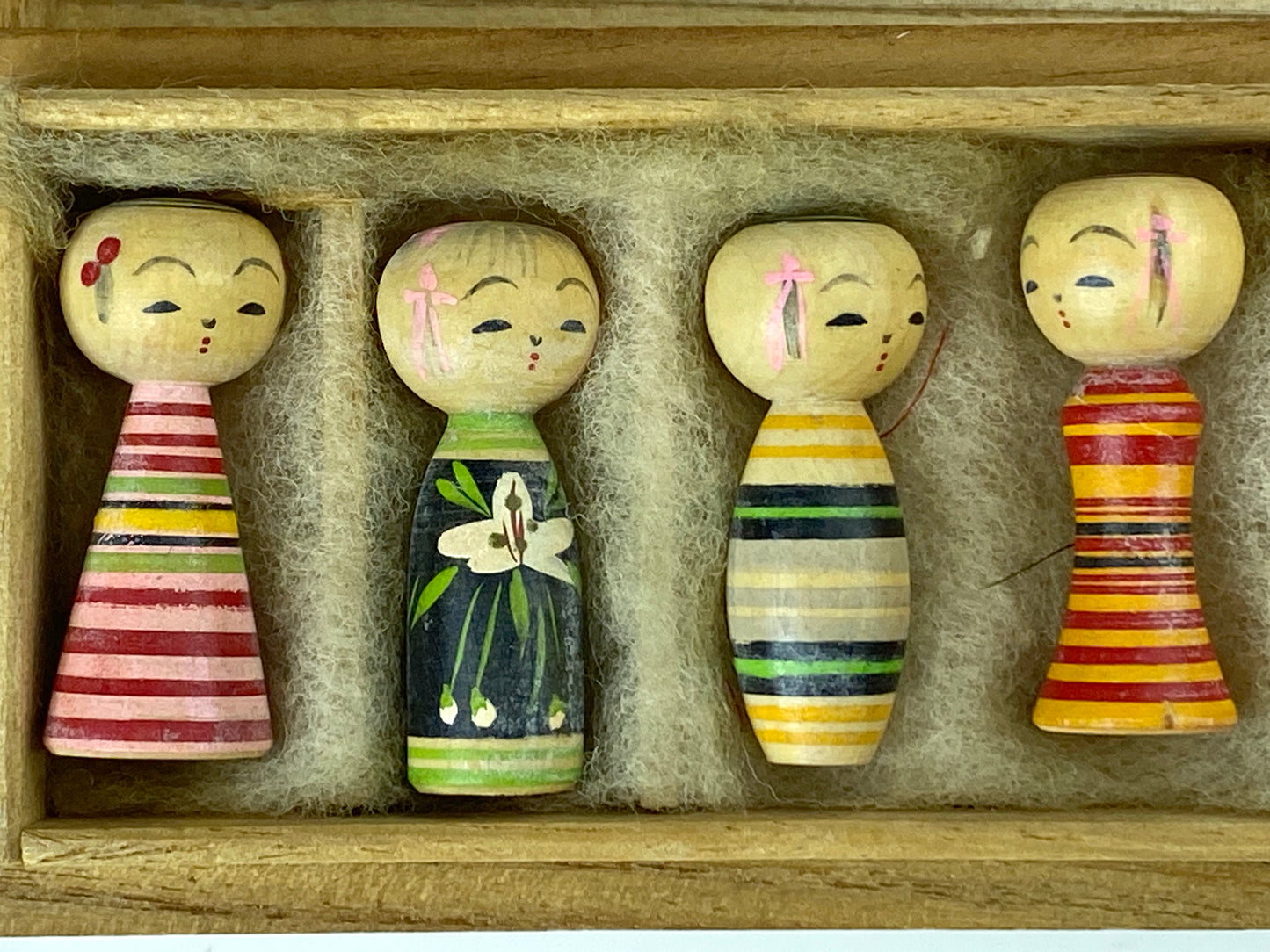 Miniature 1.5” Kokeshi Doll Japan Hand Painted Wooden In Case A21