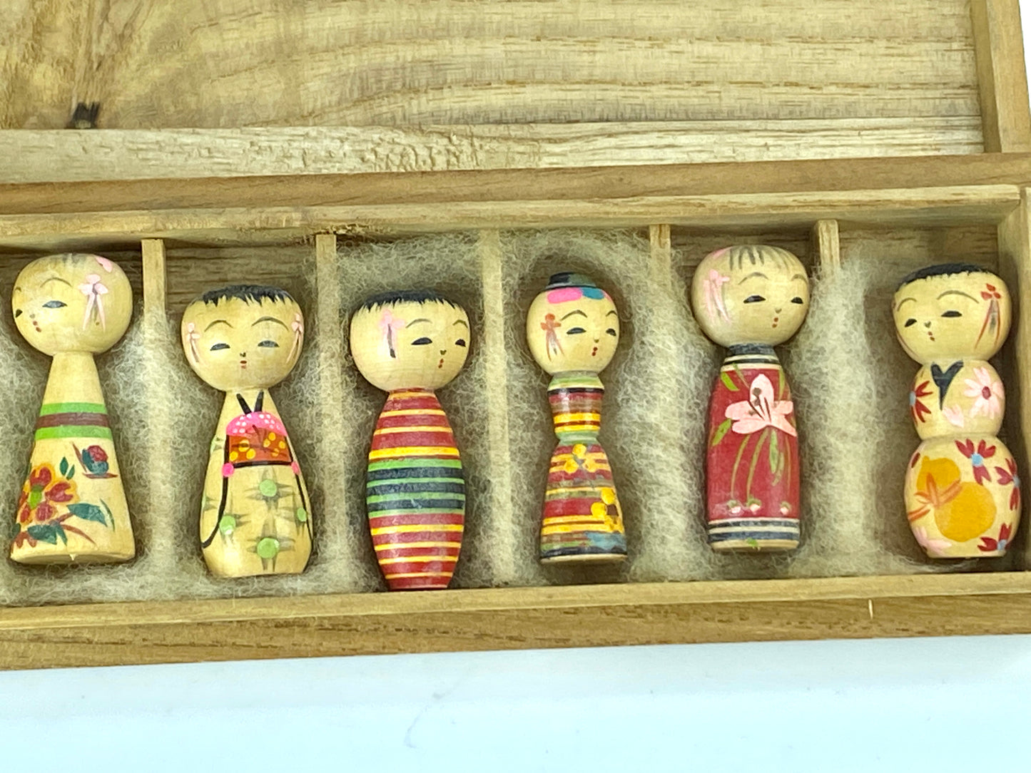 Miniature 1.5” Kokeshi Doll Japan Hand Painted Wooden In Case A21