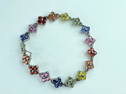 Birmingham Hallmark 9ct Vari Hue Sapphire quatrefoil gems bracelet 7.25" JR9966