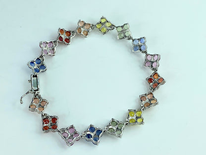 Birmingham Hallmark 9ct Vari Hue Sapphire quatrefoil gems bracelet 7.25" JR9966