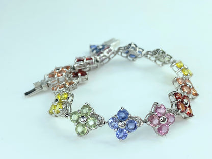 Birmingham Hallmark 9ct Vari Hue Sapphire quatrefoil gems bracelet 7.25" JR9966