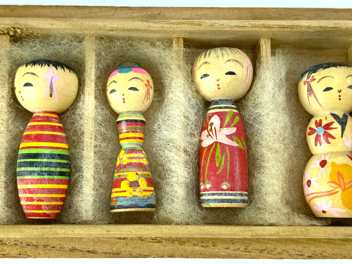 Miniature 1.5” Kokeshi Doll Japan Hand Painted Wooden In Case A21