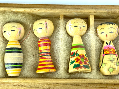 Miniature 1.5” Kokeshi Doll Japan Hand Painted Wooden In Case A21