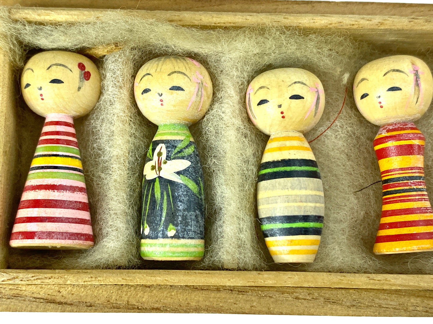 Miniature 1.5” Kokeshi Doll Japan Hand Painted Wooden In Case A21