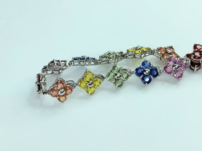 Birmingham Hallmark 9ct Vari Hue Sapphire quatrefoil gems bracelet 7.25" JR9966