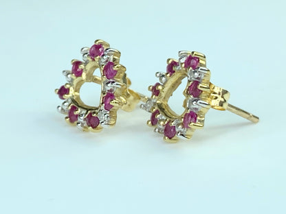 10K Ruby Heart-Shape Stud Earrings, YG-3/8'' Hearts-Petite-Vintage JR9967