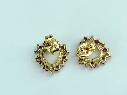 10K Ruby Heart-Shape Stud Earrings, YG-3/8'' Hearts-Petite-Vintage JR9967