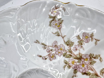 Antique French Pink Floral Porcelain Scalloped Five Well Oyster Serving A968