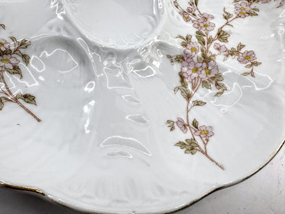 Antique French Pink Floral Porcelain Scalloped Five Well Oyster Serving A968