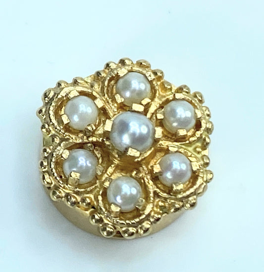 Elegant 14K yellow gold Pearl milgrain floral sliding charm 5.0g JR9165