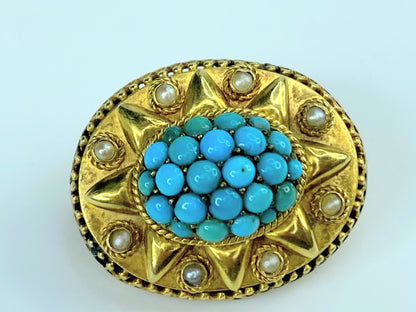 Antique 14k Victorian natural green/blue Turquoise Split Pearl Dome pin JR9968