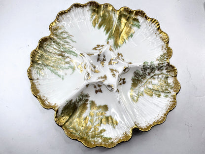 Antique T&V Limoges France Gold Fern Five-Well Oyster Plate ca.1900s A969